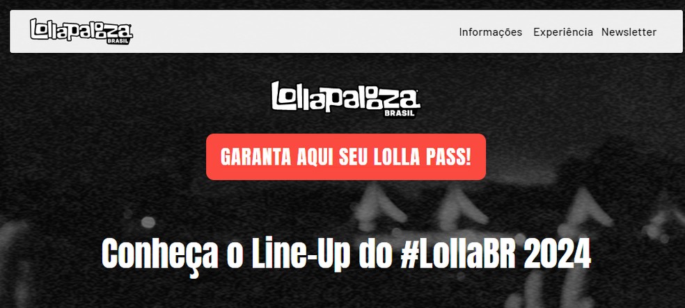 Ingresso Lollapalooza 2024: entre no site do Lollapalooza Brasil para comprar entradas — Foto: Reprodução/Lollapalooza Brasil