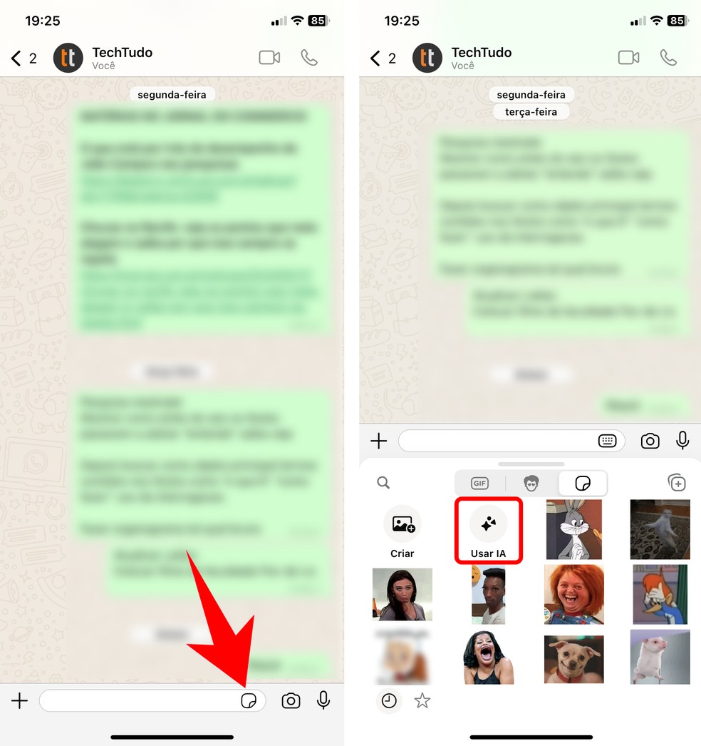 Veja como criar figurinhas com IA no WhatsApp usando atalho nativo do aplicativo — Foto: Reprodução/Rodrigo Fernandes