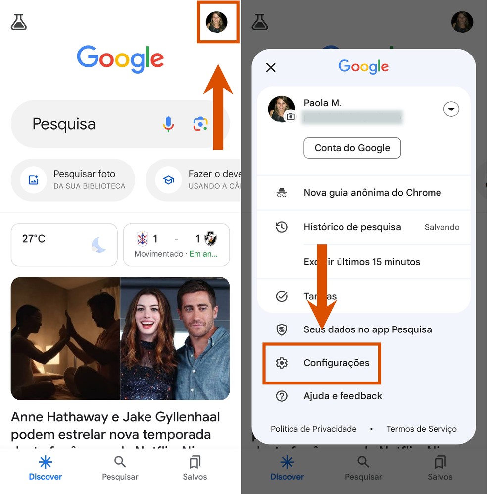 Acessa as configurações do Google para ativar o Google Assistente em seu celular — Foto: Reprodução/Paola Mansur