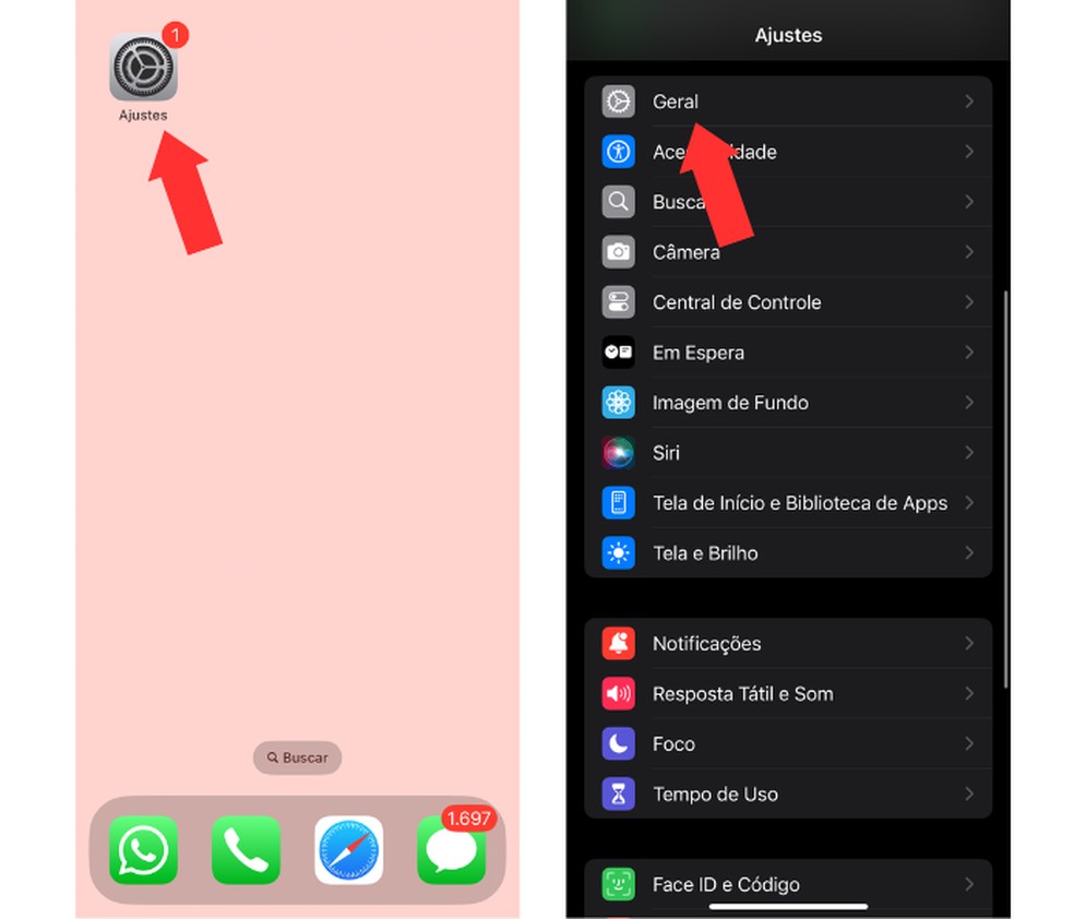 Acessando as configurações do iPhone — Foto: Reprodução/Mariana Tralback