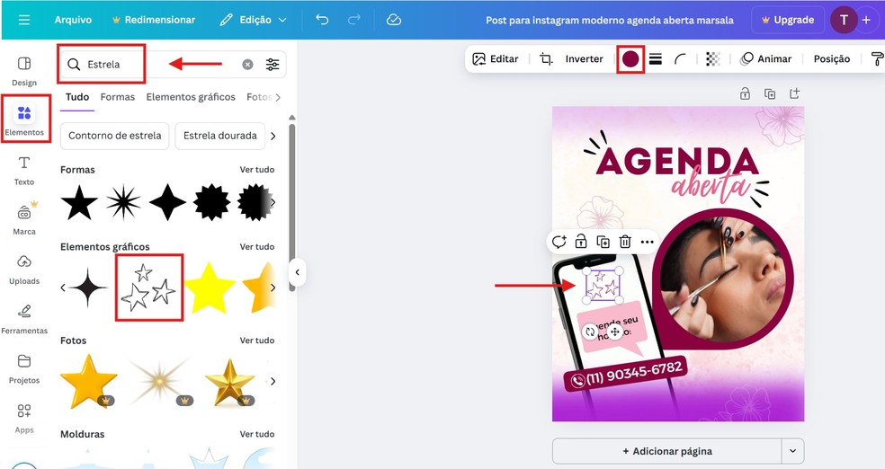 Insira elementos gráficos na foto — Foto: Reprodução/Thaisi Carvalho