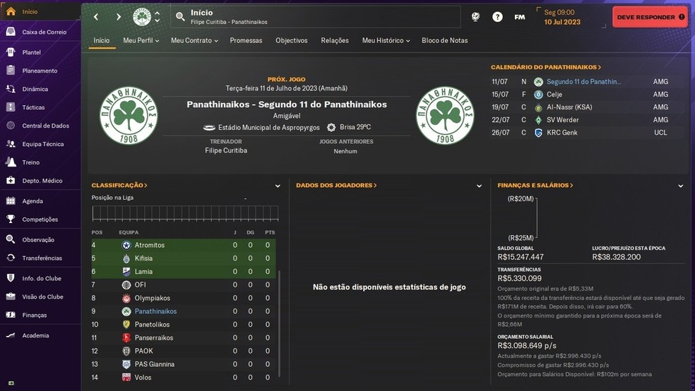 Devolva os dias de glória ao Panathinaikos no Football Manager 2024 — Foto: Reprodução/Filipe Curitiba
