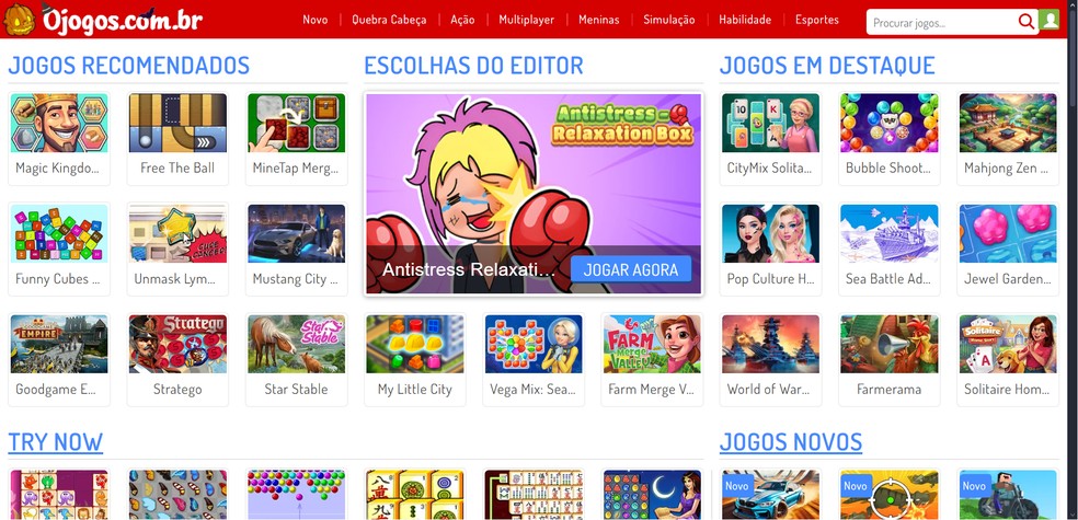 O Jogos é site brasileiros de games grátis para navegador — Foto: Reprodução/Róbson Martins