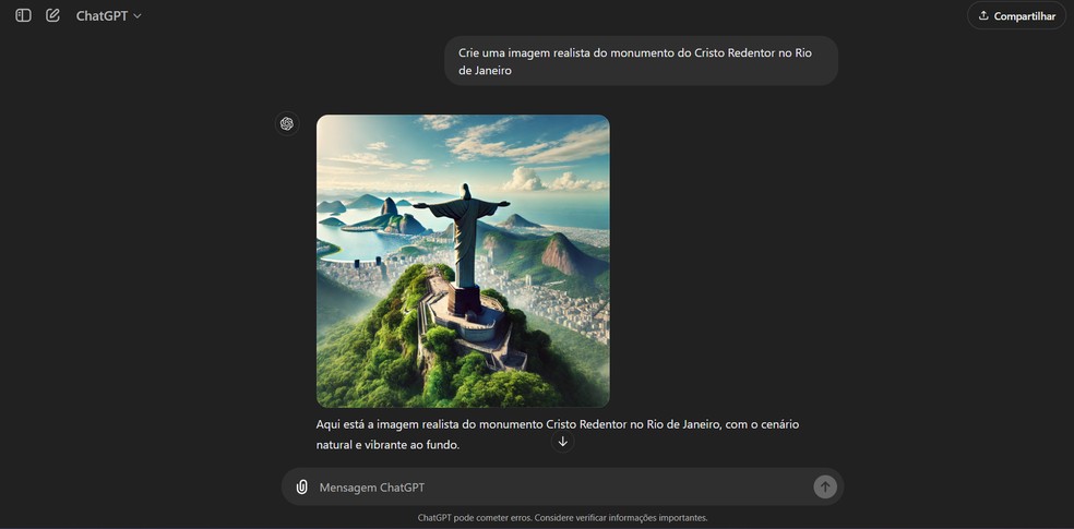 ChatGPT reproduziu a paisagem de maneira correta — Foto: Reprodução/ChatGPT