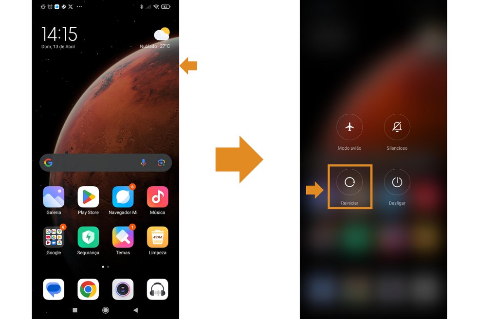 Como reiniciar um celular Xiaomi? Tutorial foi realizado em um Redmi Note 8: — Foto: Reprodução/Danilo Dias