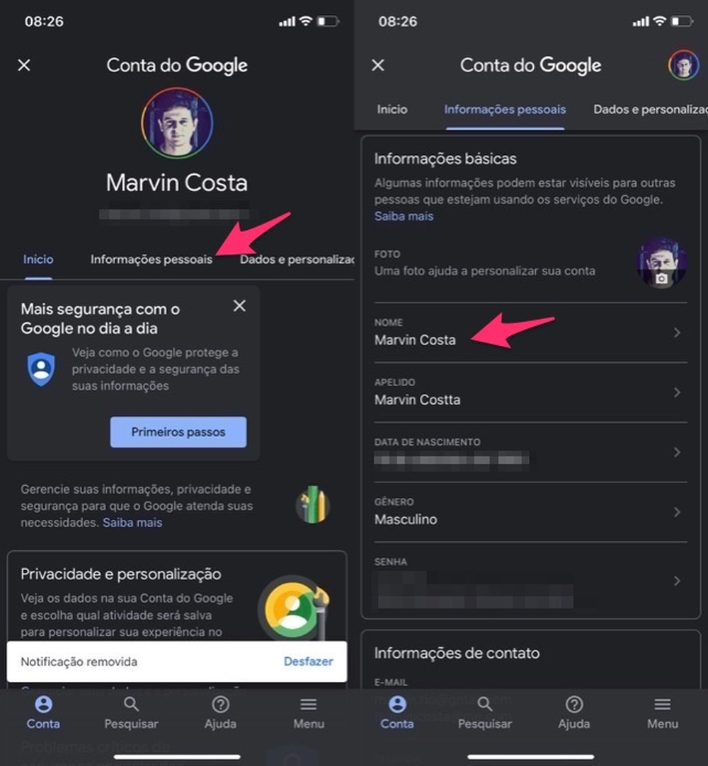 Como mudar o nome do Gmail pelo celular