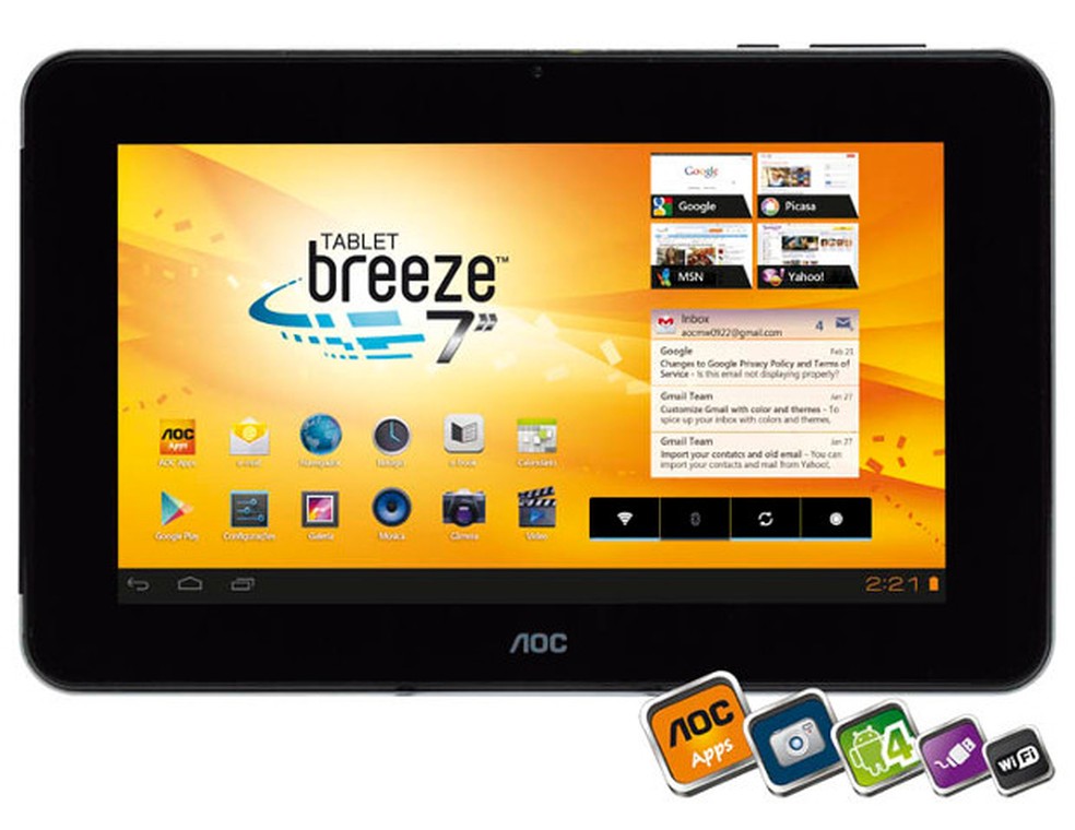 Tablet AOC Breeze tem bom preço, mas vem sem bluetooth e 3G (Foto: Divulgação) — Foto: TechTudo