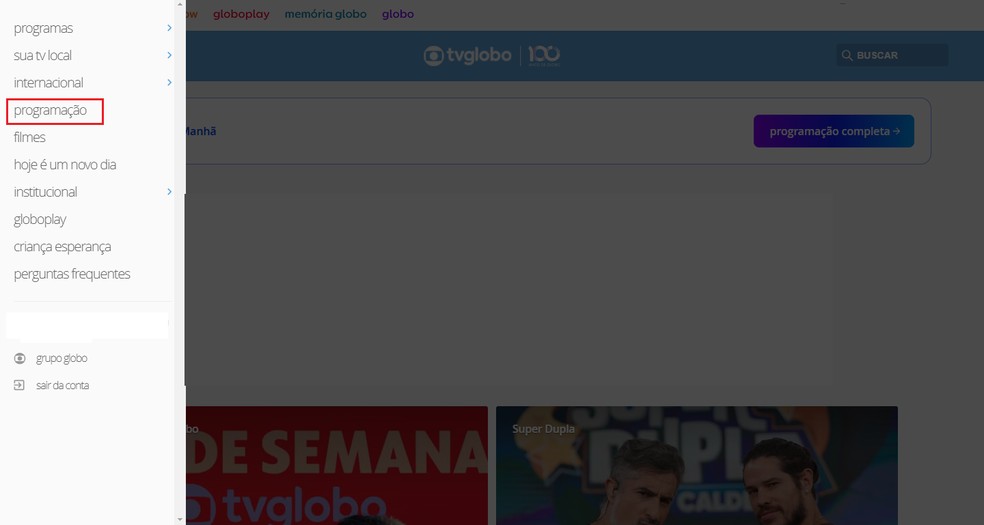 Em seguida, vá até o menu suspenso do site da Rede Globo — Foto: Reprodução/Gabriel Pereira
