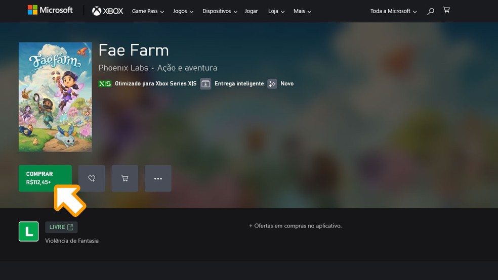 Na página de Fae Farm da Microsoft Store clique em "Comprar". Complete a compra e baixe o jogo em seu Xbox Series X, Xbox Series S ou Xbox One — Foto: Reprodução/Rafael Monteiro