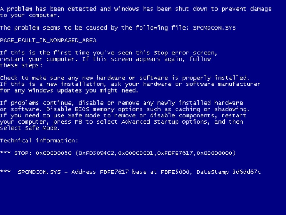 Falta de compatibilidade com software que dependia do DOS para funcionar está na origem das telas azuis do ME — Foto: Reprodução