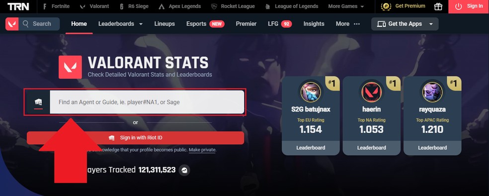 Para visualizar as stats do seu jogador, usa a barra de pesquisa ou entre com sua conta ID Riot — Foto: Reprodução/João Ferreira