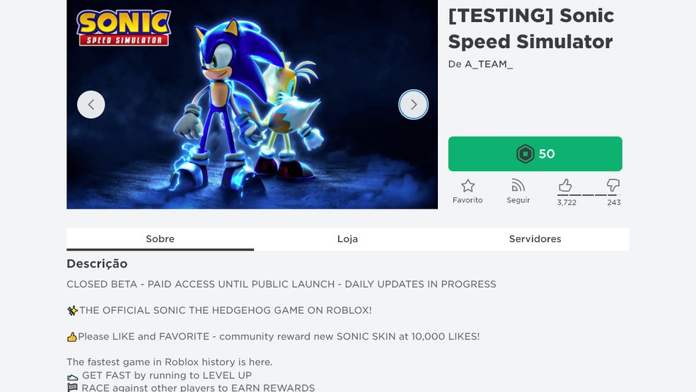 Roblox: Sonic ganha jogo dentro da plataforma