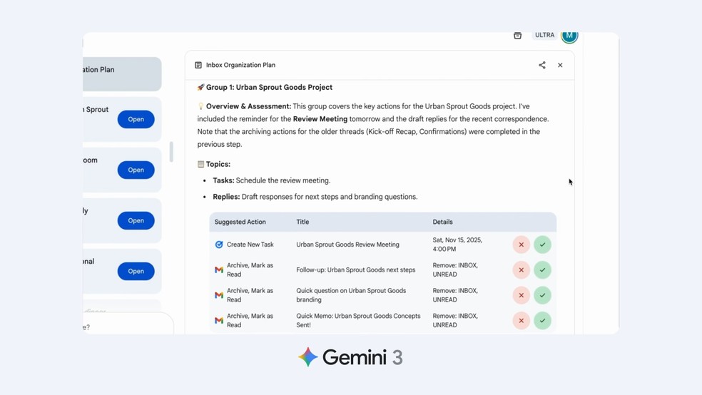 O Gemini Agent ajuda usuários a organizar a caixa de entrada do Gmail — Foto: Reprodução / Google