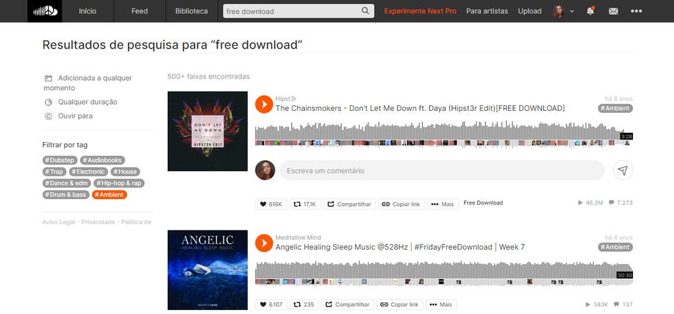 SoundCloud: plataforma para artistas reúne músicas para baixar grátis — Foto: Reprodução/Carolina Torres