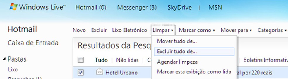 Como excluir todos os e mails do bol de uma vez só 