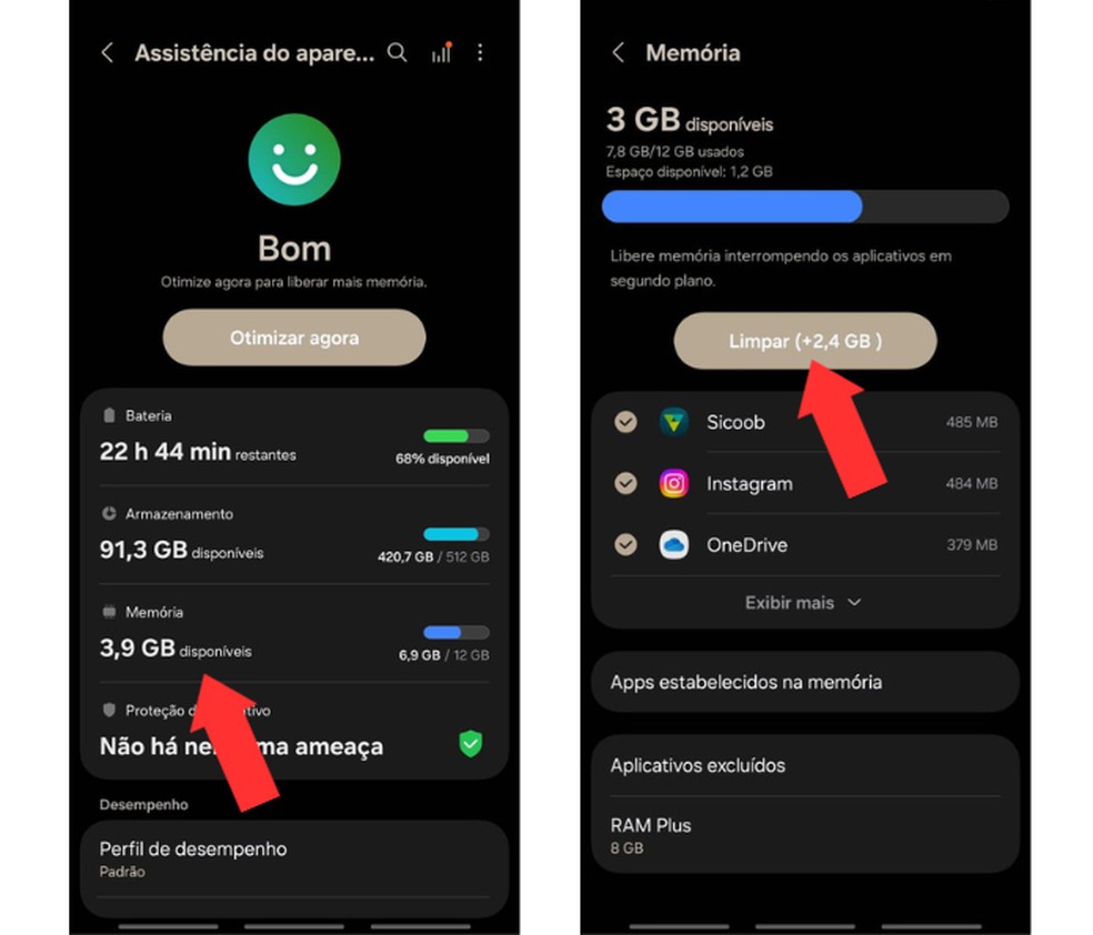 Ao tocar em “Limpar”, é possível recuperar espaço de armazenamento de forma simples no Samsung — Foto: Reprodução/Mariana Tralback