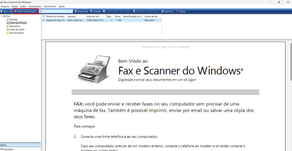 Usando o Windows Fax and Scan para escanear um documento na impressora — Foto: Reprodução/Bruno Guerra