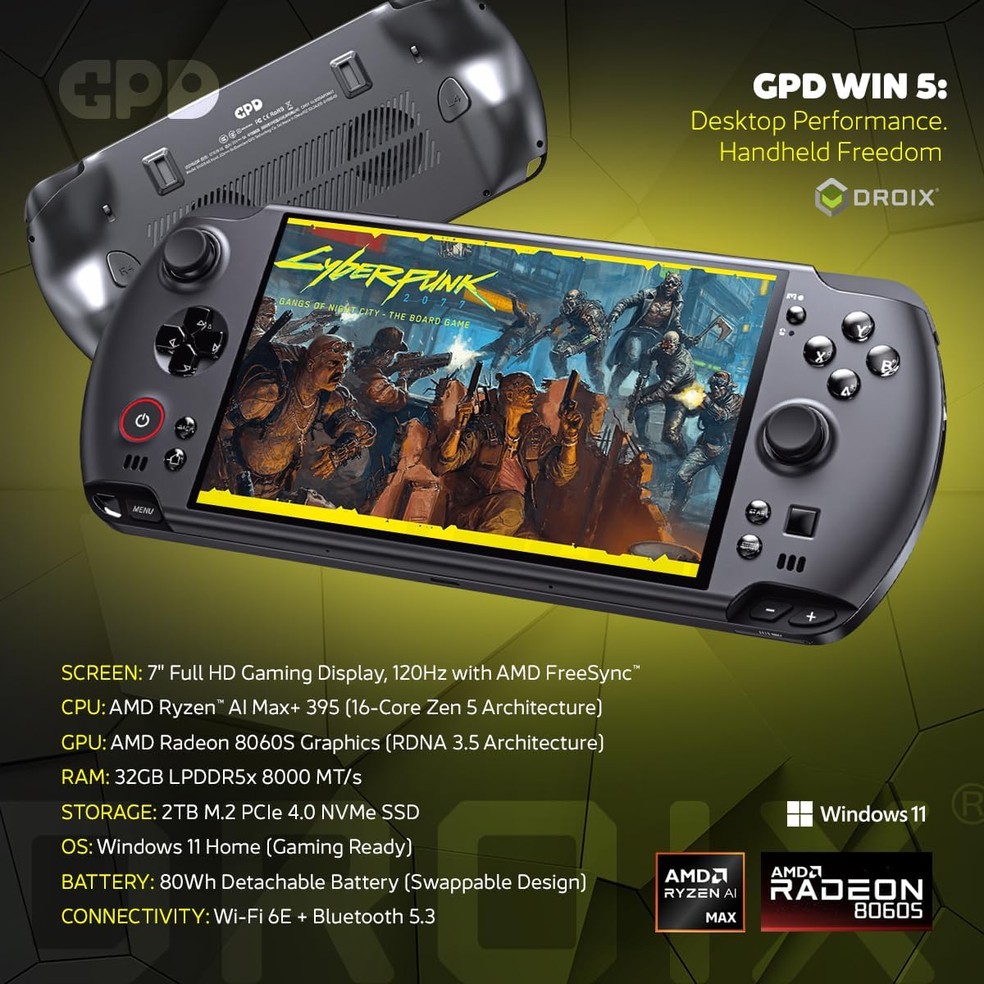 GPD Win 5 é o modelo mais robusto, mas com preço inacessível para o mercado brasileiro — Foto: Reprodução / GPD Win