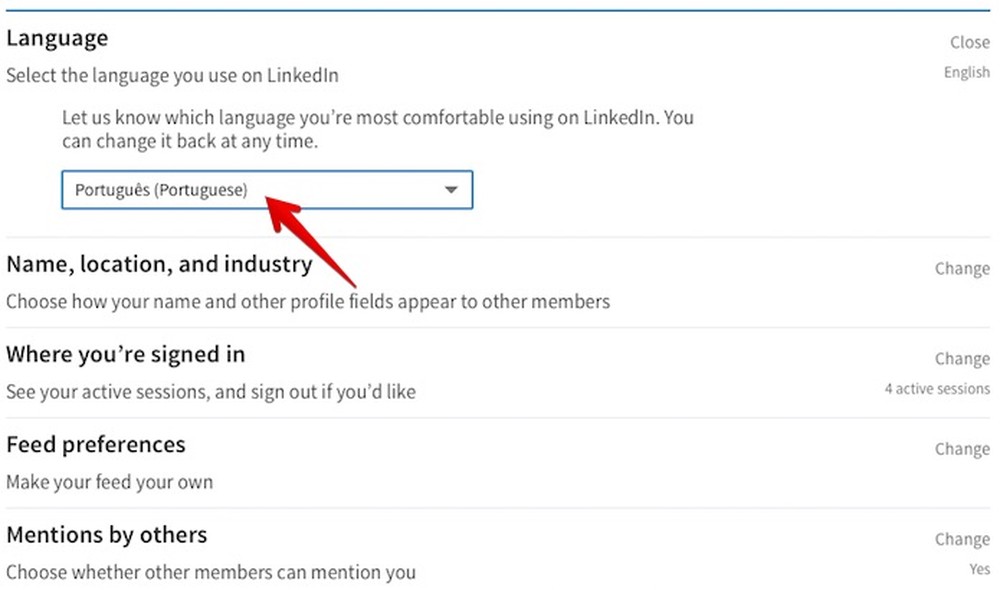 Como colocar o LinkedIn em português