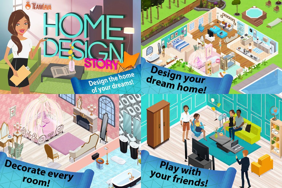 Home Design Story é um jogo de decoração com um estilo visual diferente isométrico e missões que garantem recursos para sua empreitada — Foto: Divulgação/Storm8