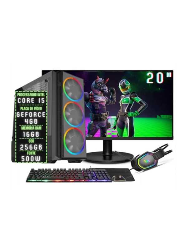 PC gamer com i5 e monitor 20″ 75 Hz 3green