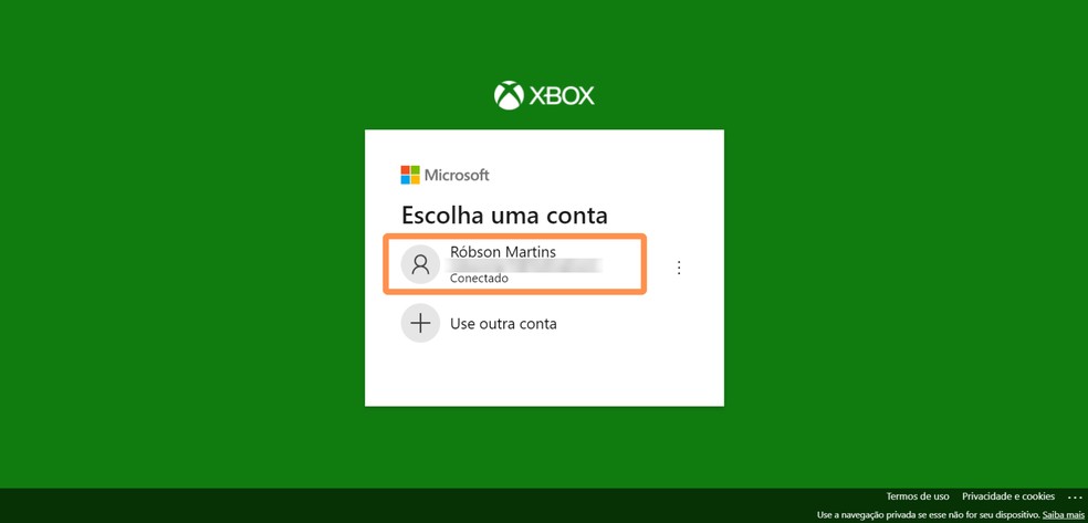 Entra com login e senha do Xbox — Foto: Reprodução/Róbson Martins