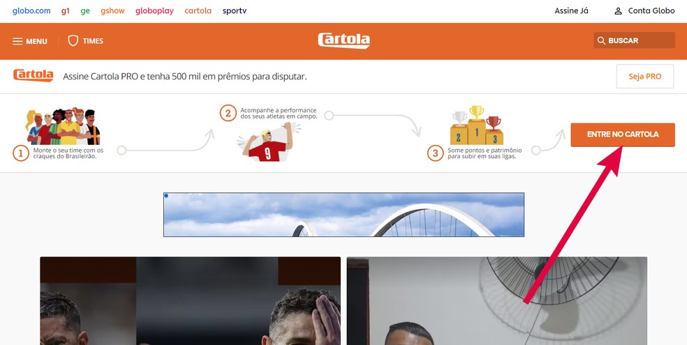 Acesse o Cartola pelo navegador no site do Globo Esporte — Foto: Reprodução/Carolina Brasil