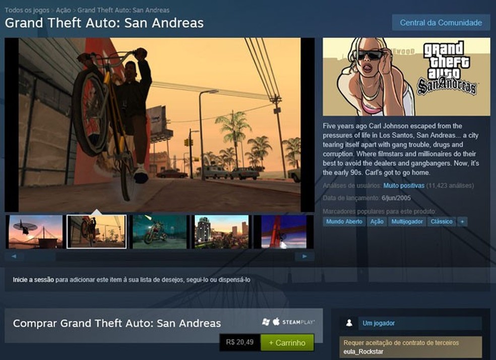 GTA San Andreas fica de graça no PC; veja como baixar