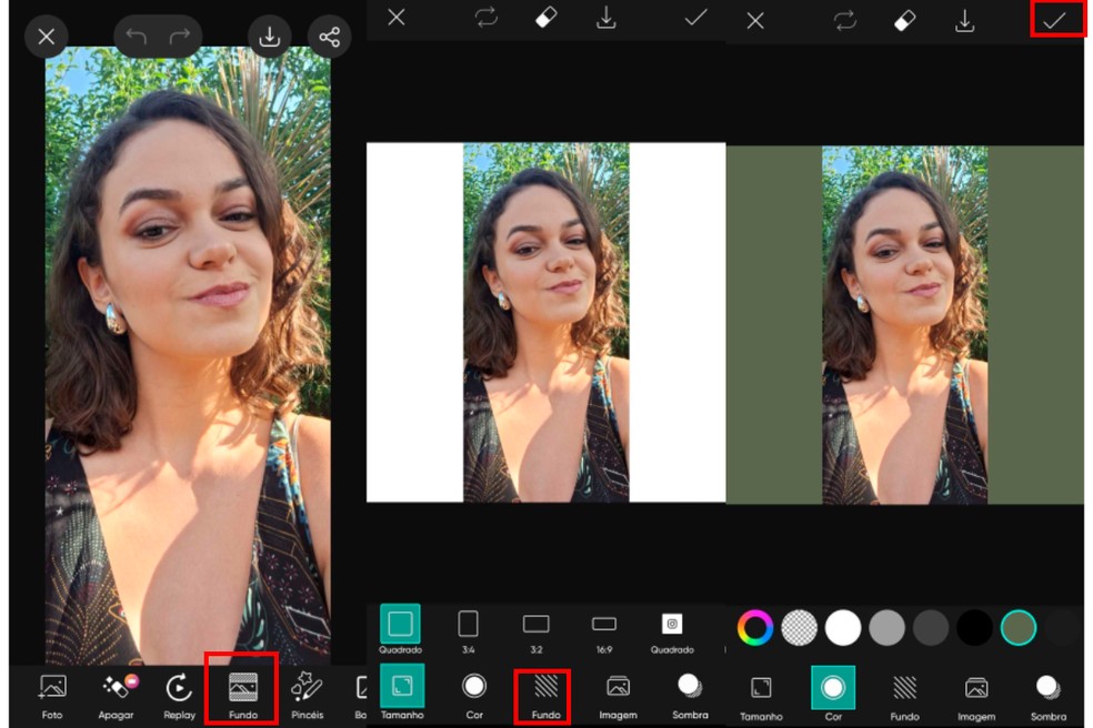 Aplicação de borda em foto e personalização de moldura com o app PicsArt — Foto: Reprodução/Carolina Torres
