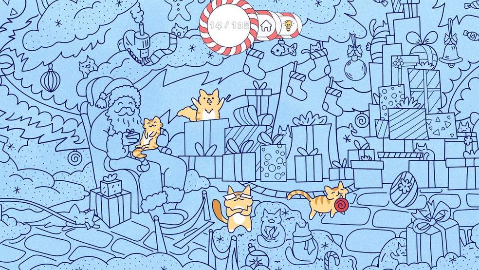 Cats Visiting Christmas Town é um jogo relaxante sobre encontrar gatos escondidos em imagens na Cidade do Natal — Foto: Reprodução/Steam