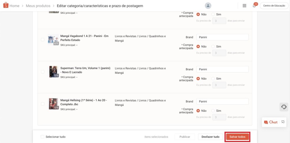 Lembre de salvar as alterações antes de anunciar na Shopee — Foto: Reprodução/Clara Fabro
