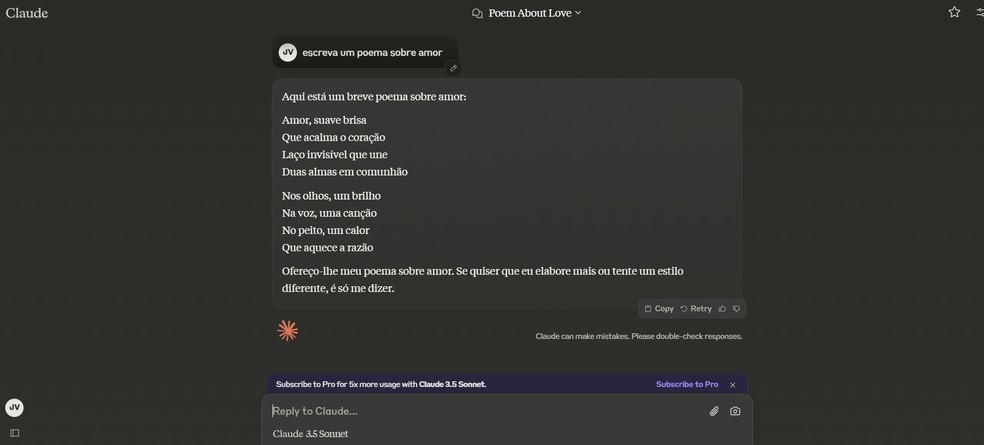  Reprodução/Claude.ai