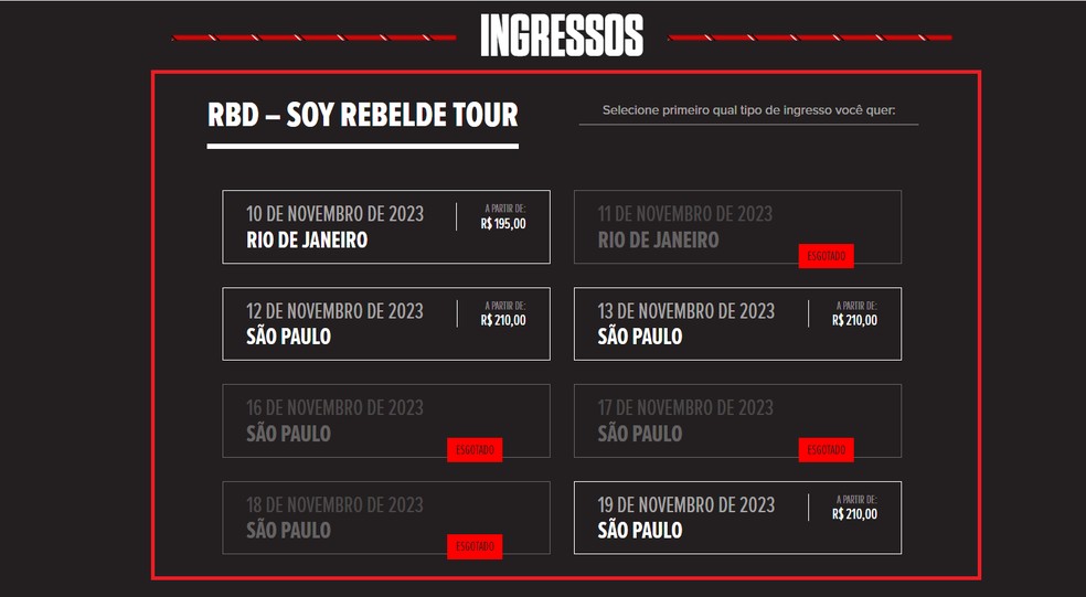 Show extra do RBD como comprar ingressos para Rio e São Paulo