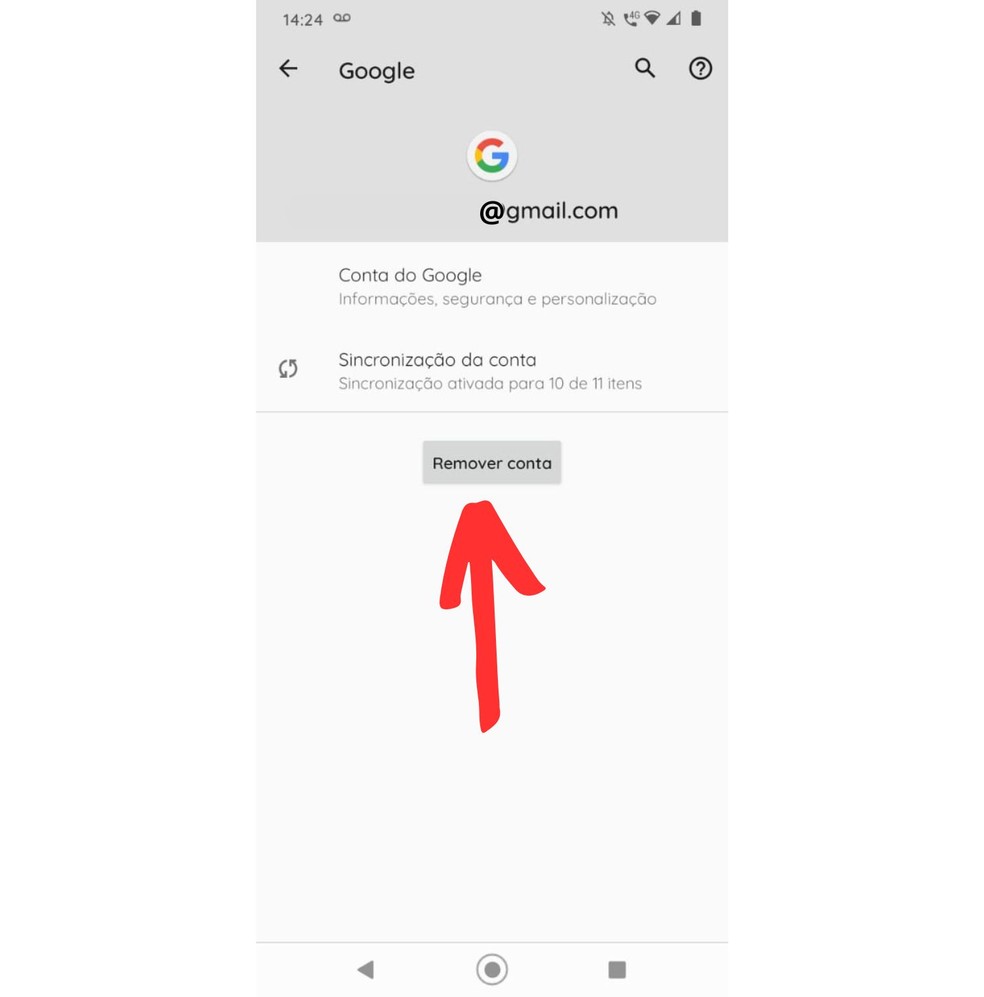 Toque na opção "Remover conta" para sair do Gmail no celular — Foto: Reprodução/Júlio César Gonsalves