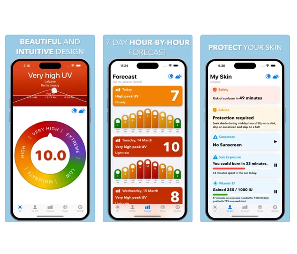 Aplicativo UV Index Widget - Worldwide reúne recursos que podem ajudar usuário a controlar exposição ao sol — Foto: Reprodução/App Store