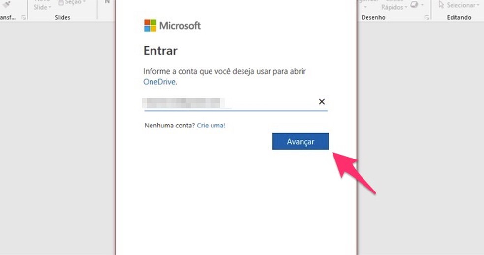 Ação para logar uma conta da Microsoft no PowerPoint no PC — Foto: Reprodução/Marvin Costa