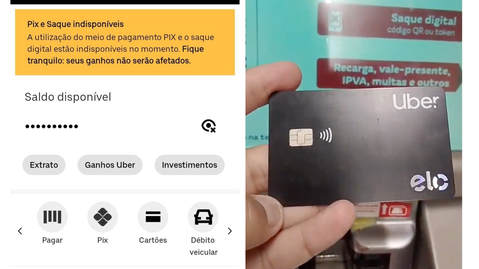 Uber apresenta falha no Pix e bloqueia saques de motoristas