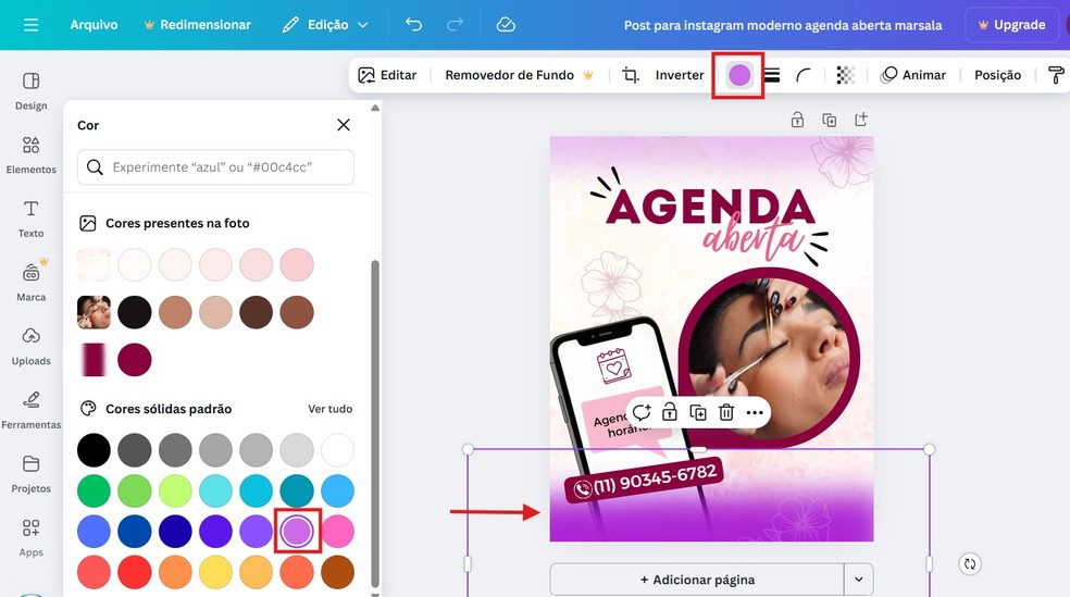 Canva permite editar cores da foto facilmente — Foto: Reprodução/Thaisi Carvalho