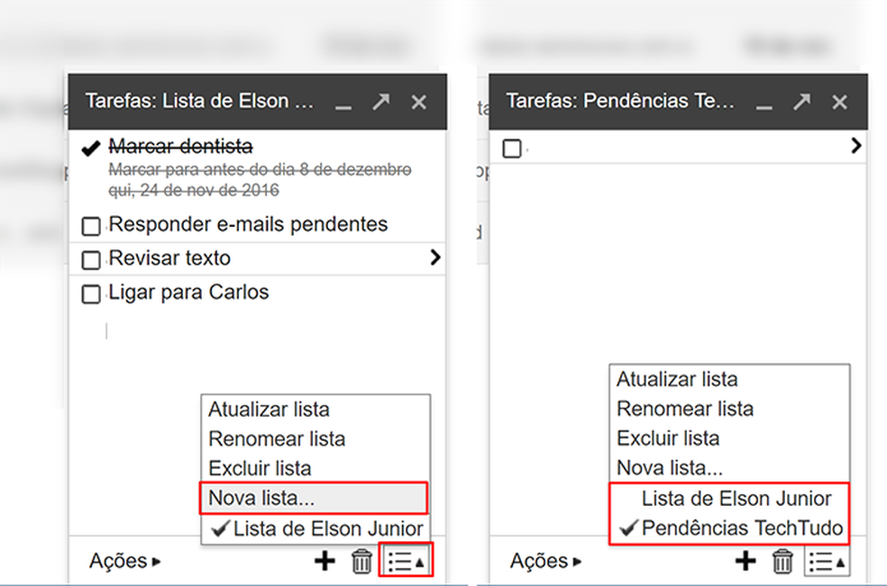 Usuário pode criar novas listas de atividades no Gmail (Foto: Reprodução/Elson de Souza) — Foto: TechTudo
