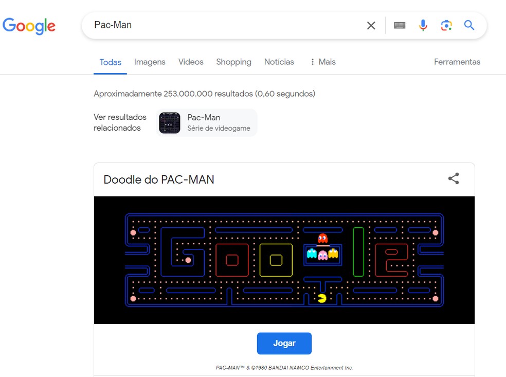 Divirta-se jogando Pac-Man no Google — Foto: Reprodução/Bruno Guerra