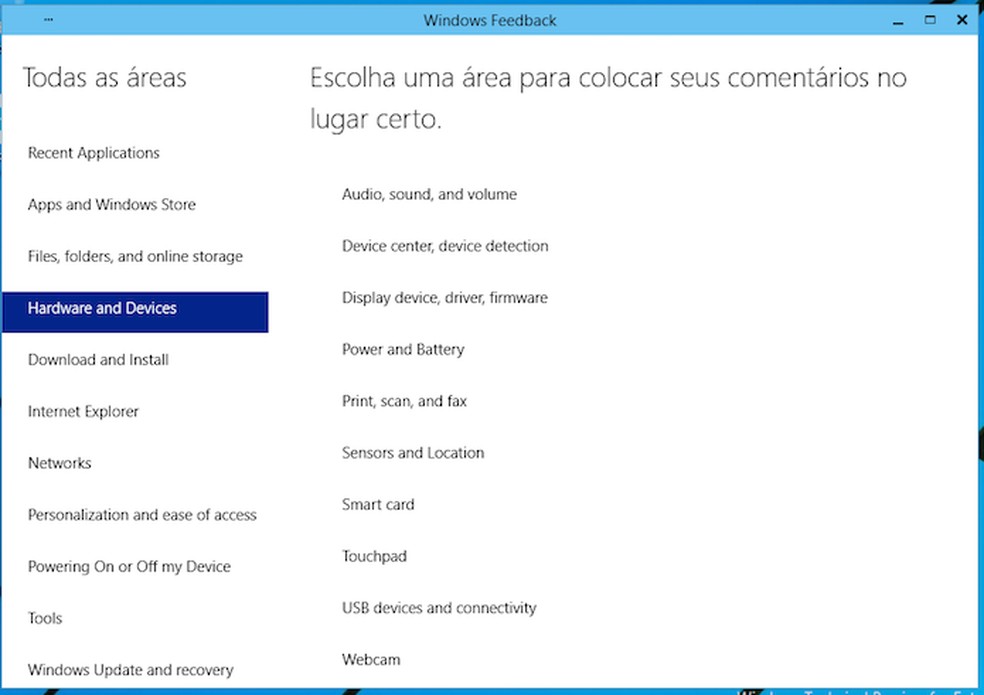 Fale diretamente com a Microsoft com o Windows Feedback (Foto: Reprodução/Edivaldo Brito) — Foto: TechTudo