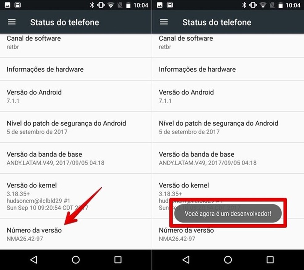 Ativando opções de desenvolvedor no Android — Foto: Reprodução/Helito Bijora