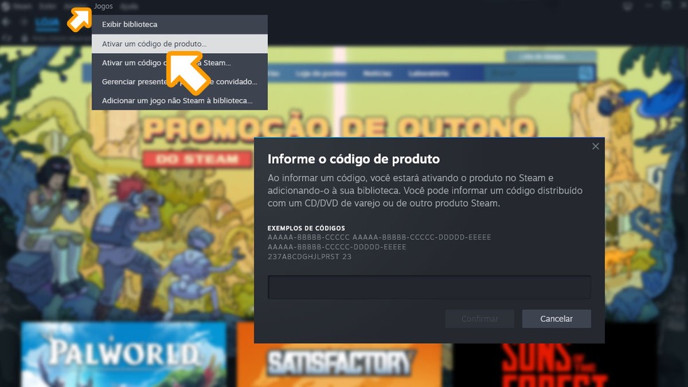 Após obter seu código de acesso basta acessar o Steam e usar a função de "Ativar código de produto..." — Foto: Reprodução/Rafael Monteiro