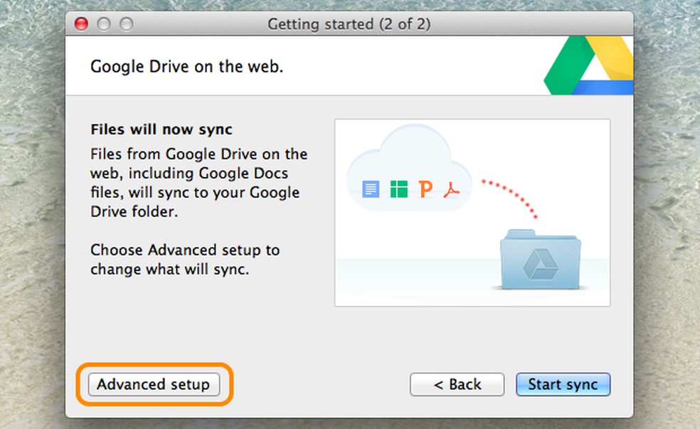 Informação sobre a sincronização do Google Drive (Foto: Reprodução / Pedro Pisa) — Foto: TechTudo