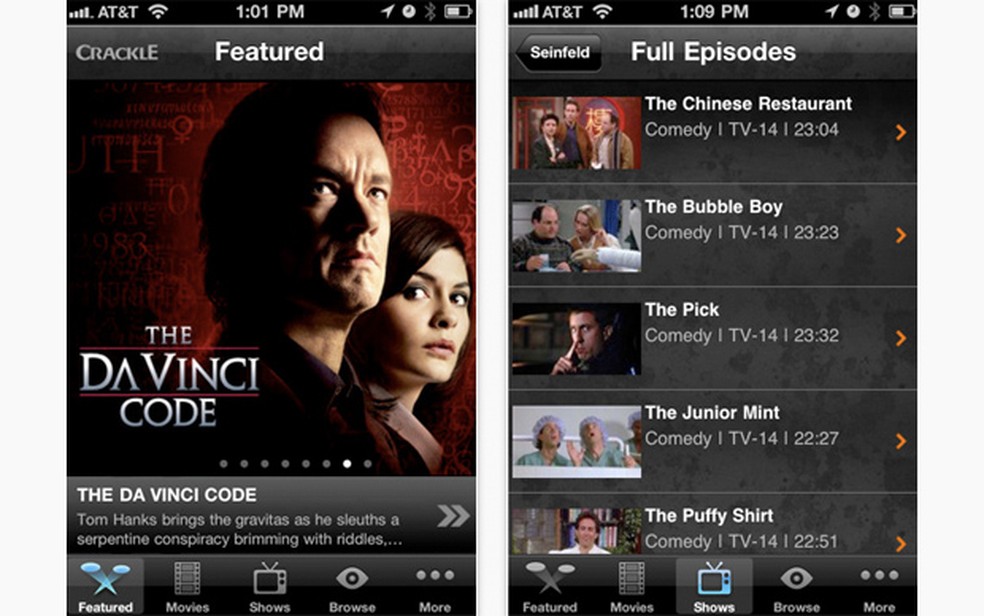 Featured movies. Crackle app.