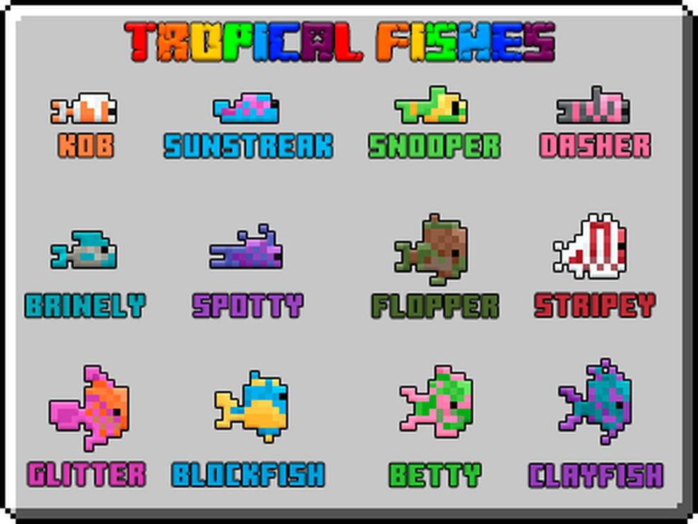 Diferentes tipos de peixes-tropicais no Minecraft — Foto: Reprodução/Spigot