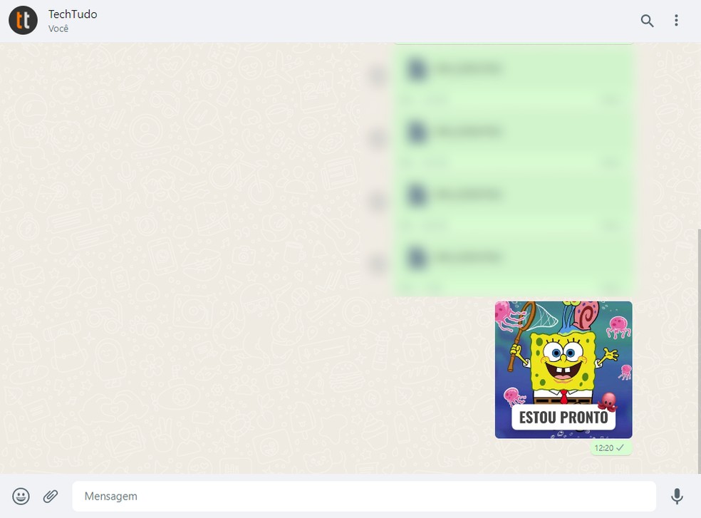 Figurinha criada no WhatsApp Web pode ser enviada imediatamente na conversa — Foto: Reprodução/Rodrigo Fernandes