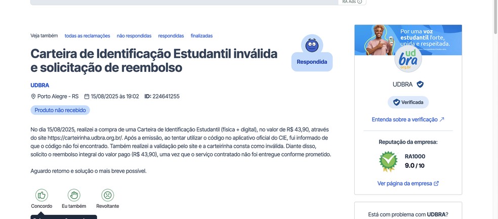  Reprodução/ReclameAqui