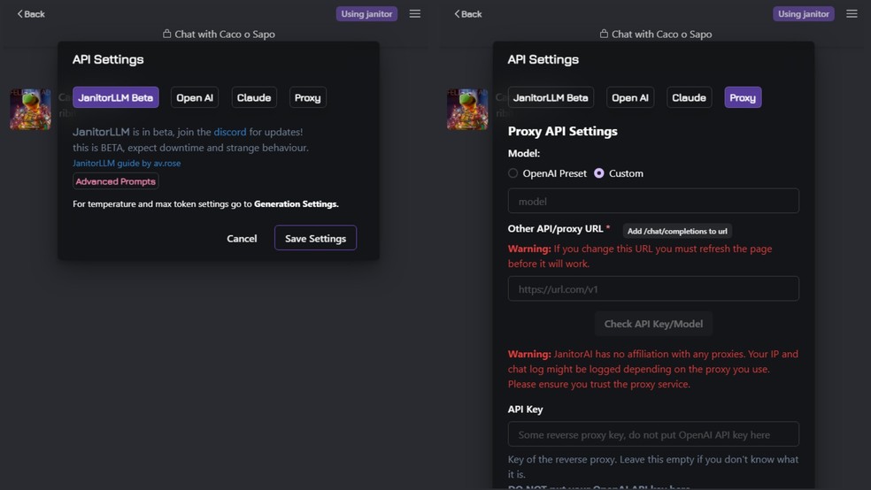  Reprodução/Janitor AI