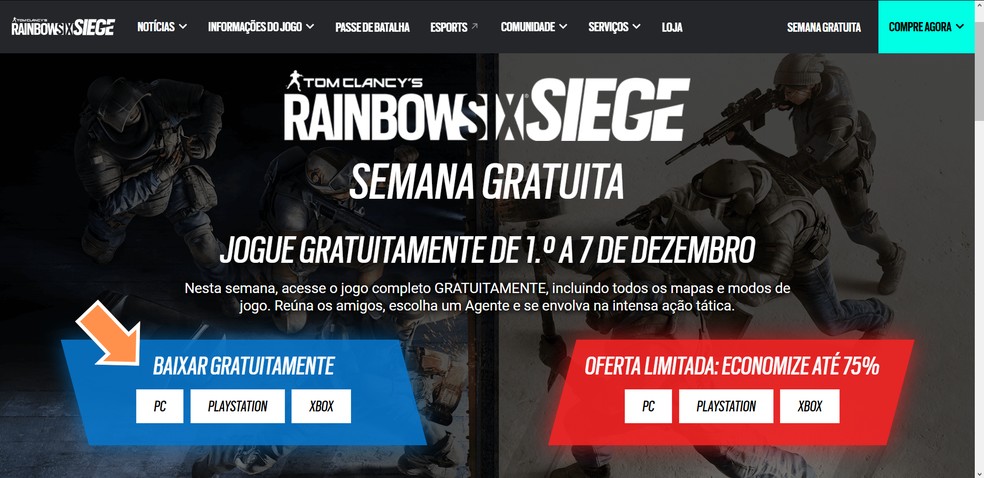 Selecione sua plataforma de escolha para Rainbow Six Siege — Foto: Reprodução/Róbson Martins